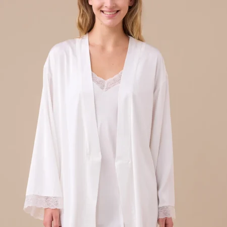Completo 2 pezzi donna raso camicia da notte e vestaglia articolo bride Noidìnotte